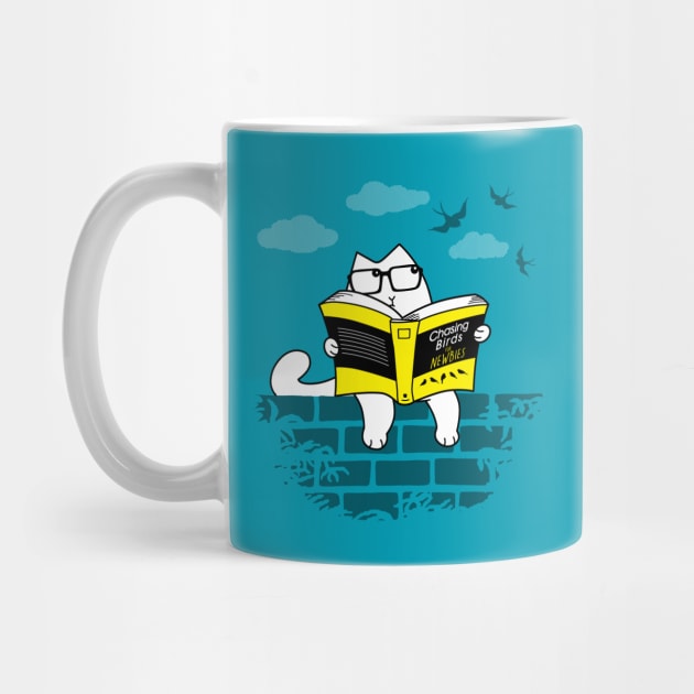 Funny Cute Nerdy Cat Reading Studying Cartoon For Cat Lovers by BoggsNicolas